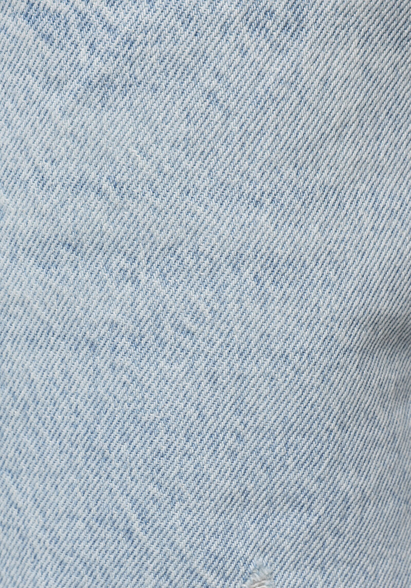 Mom Fit Orta Bel Düz Kadın Bleach İndigo Denim Jean Şort