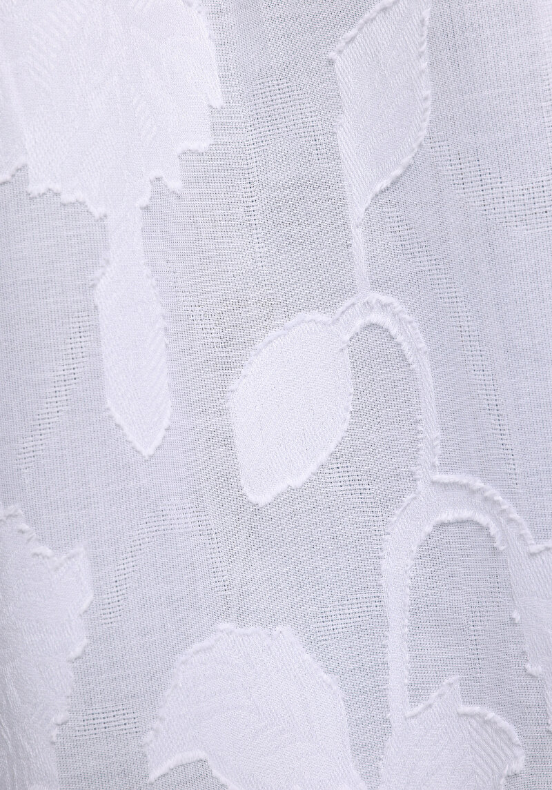 Boyfriend Fit Shirt Neck Jakarlı Kadın Beyaz Uzun Kol Gömlek