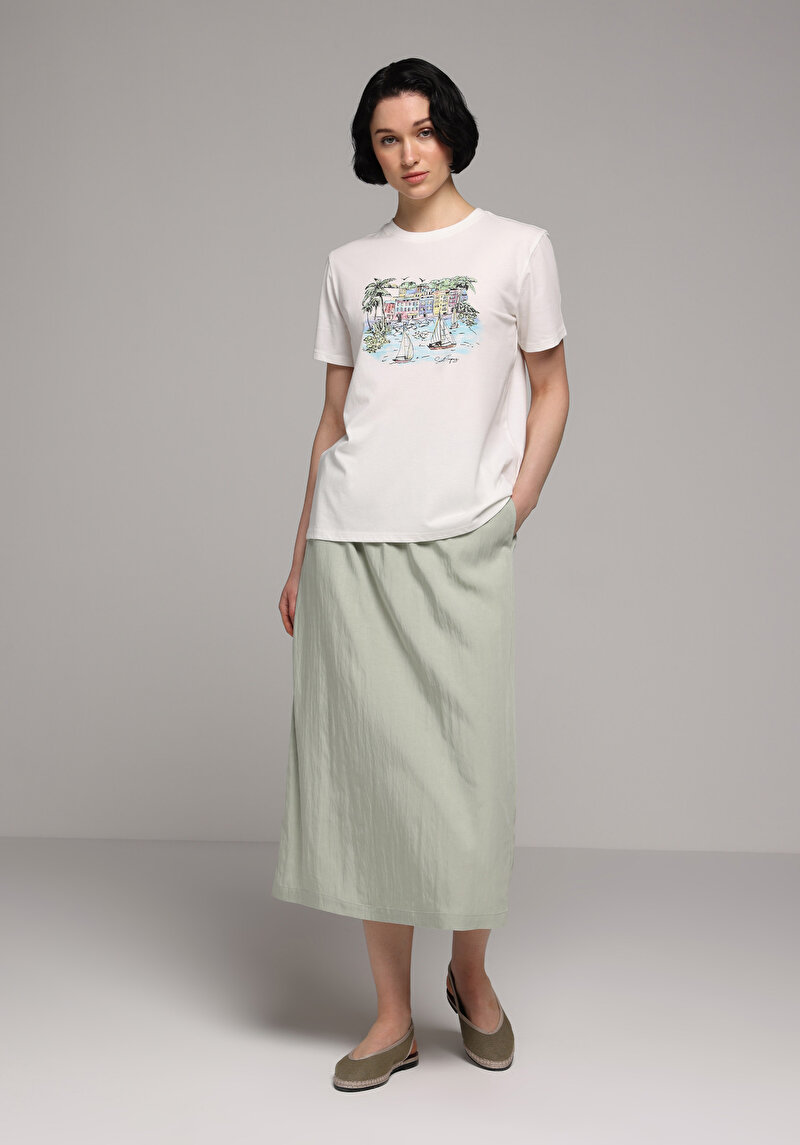 Midi Düz  Kadın Yeşil Etek