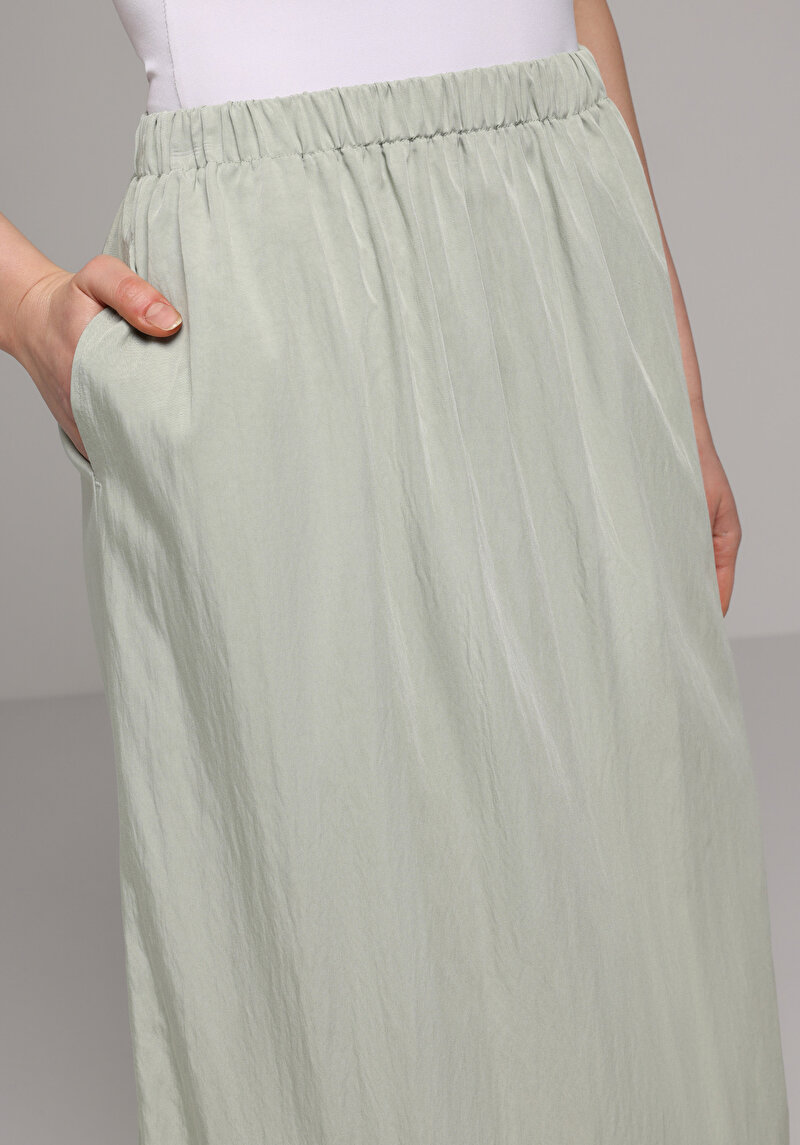 Midi Düz  Kadın Yeşil Etek