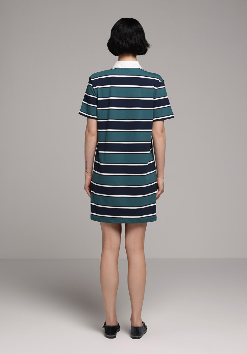 Regular Fit Çizgili Kadın Çok Renkli Kısa Kol Elbise