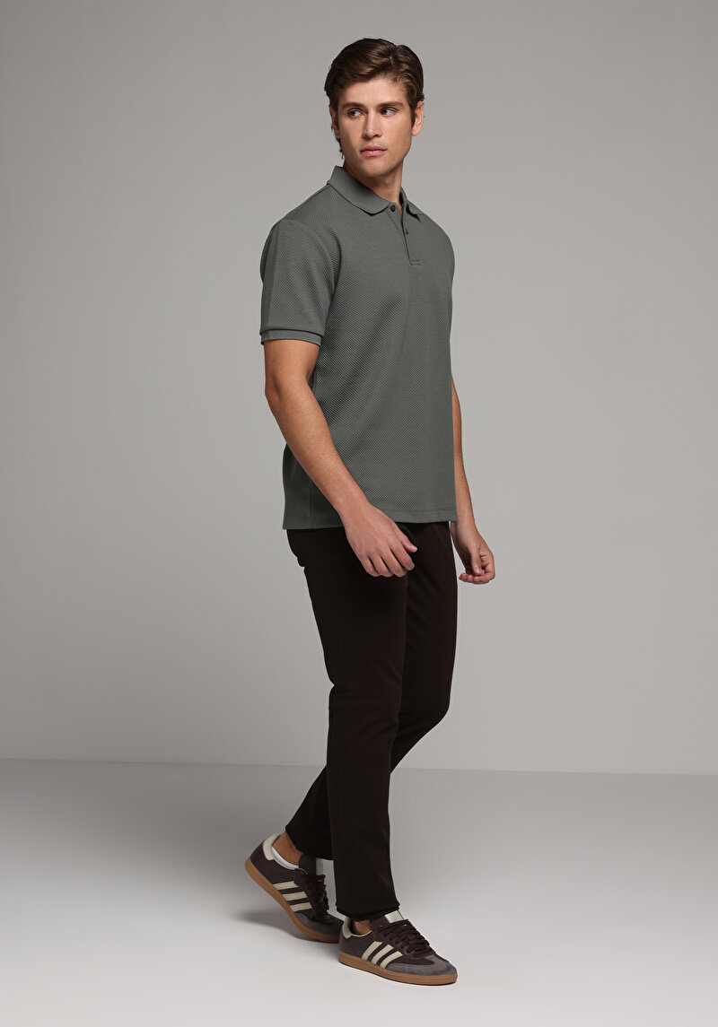 Slim Fit Orta Bel Düz Paça Erkek Kahverengi Pantolon