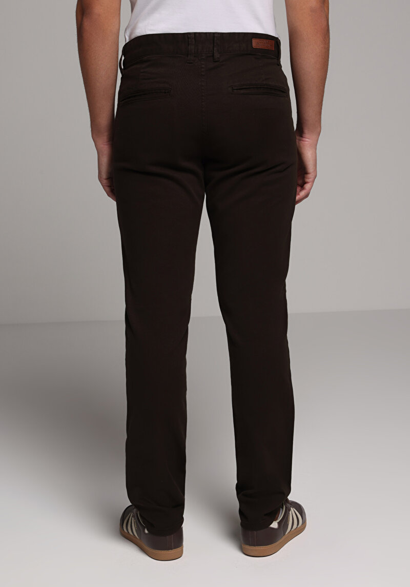 Slim Fit Orta Bel Düz Paça Erkek Kahverengi Pantolon