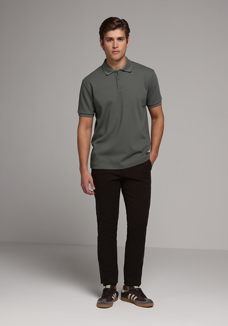 Slim Fit Orta Bel Düz Paça Erkek Kahverengi Pantolon