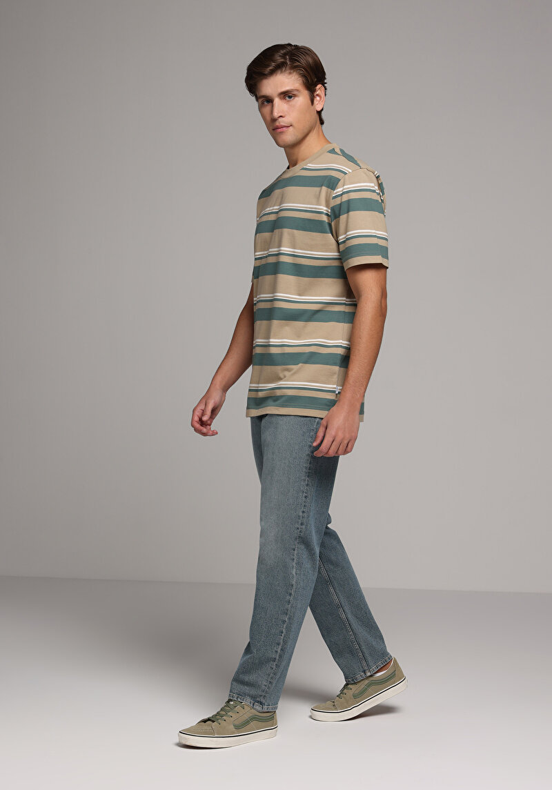 Regular Tapered Fit Erkek Green Cast Denim Jean Pantolon