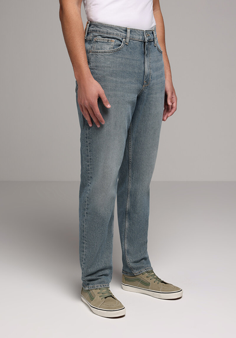 Regular Tapered Fit Erkek Green Cast Denim Jean Pantolon
