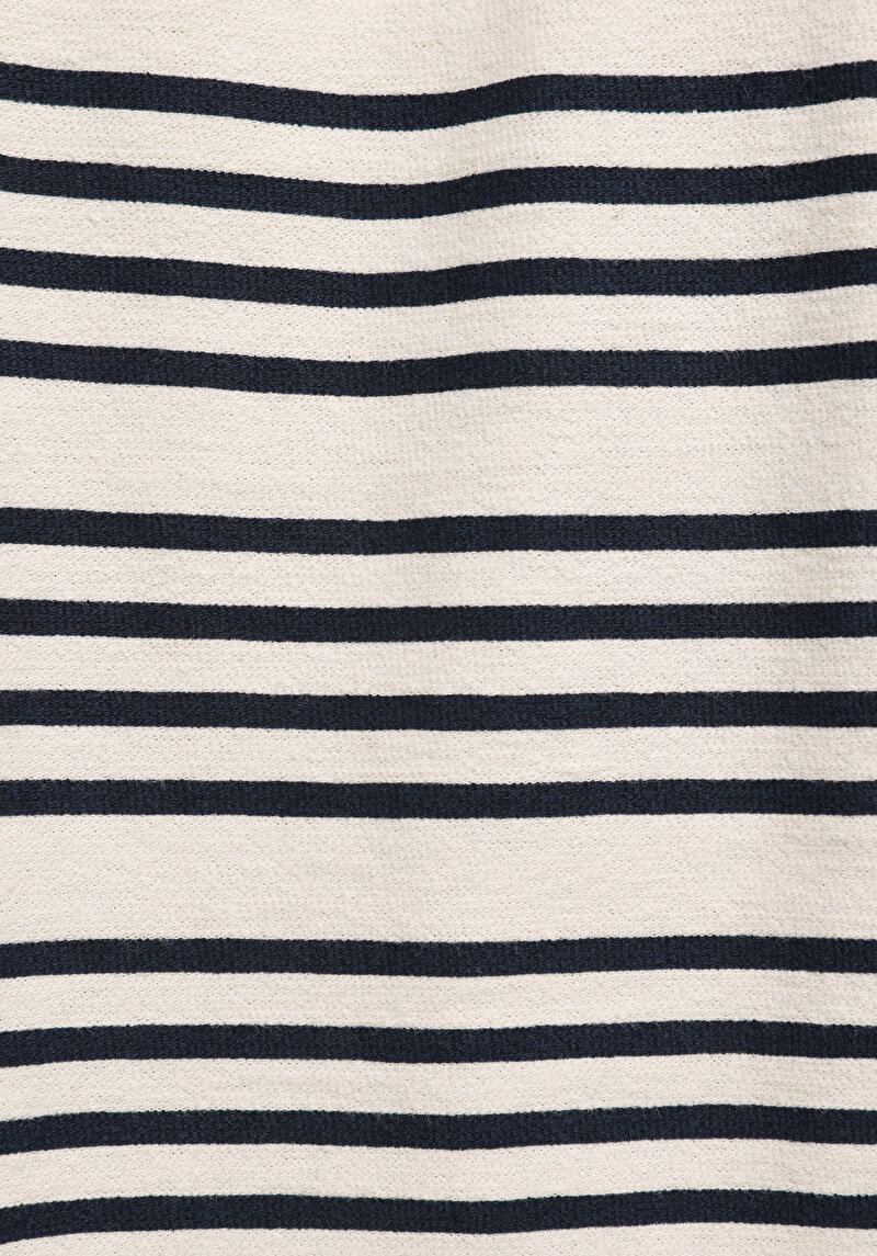 Regular Fit Yuvarlak Yaka Çizgili Erkek Lacivert Kısa Kol Tişört