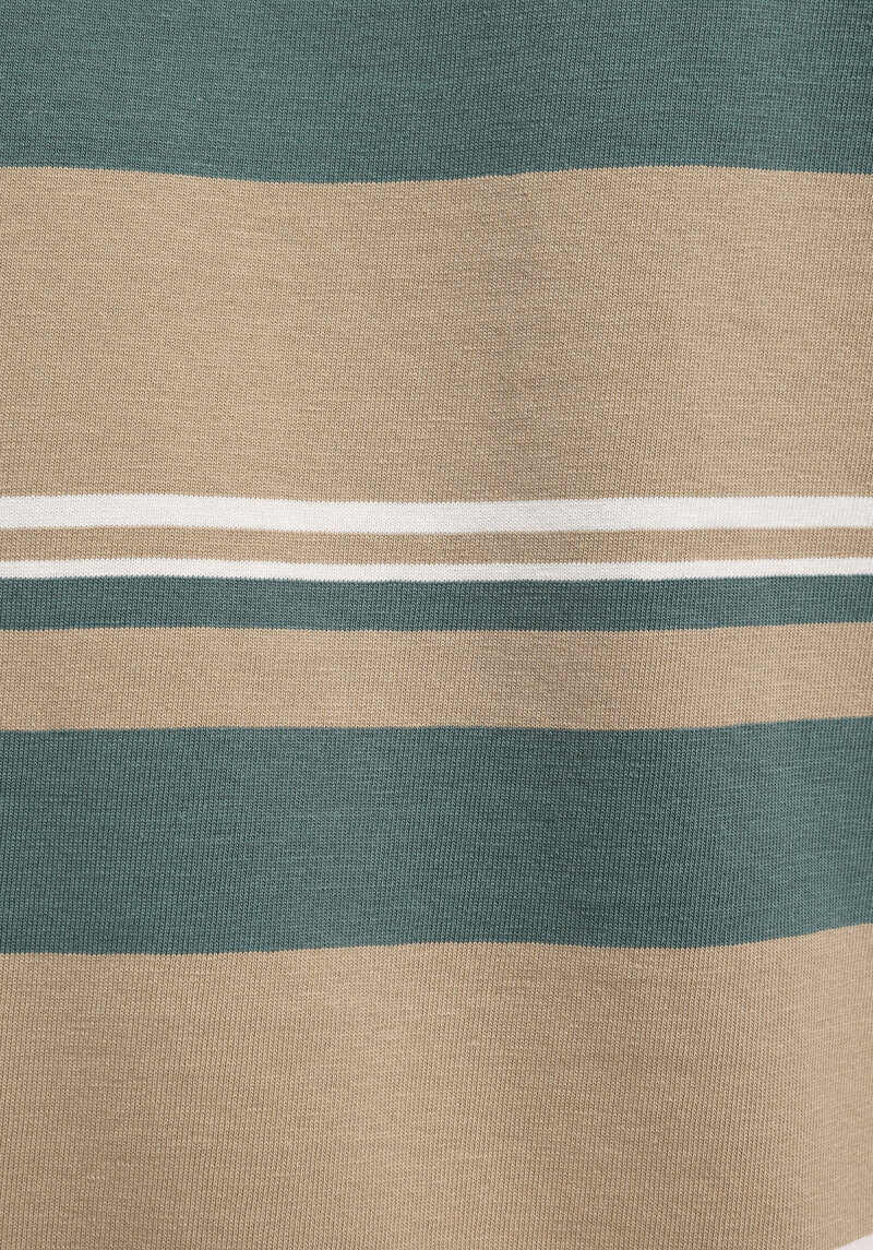 Comfort Fit Yuvarlak Yaka Çizgili Erkek Bej Kısa Kol Tişört