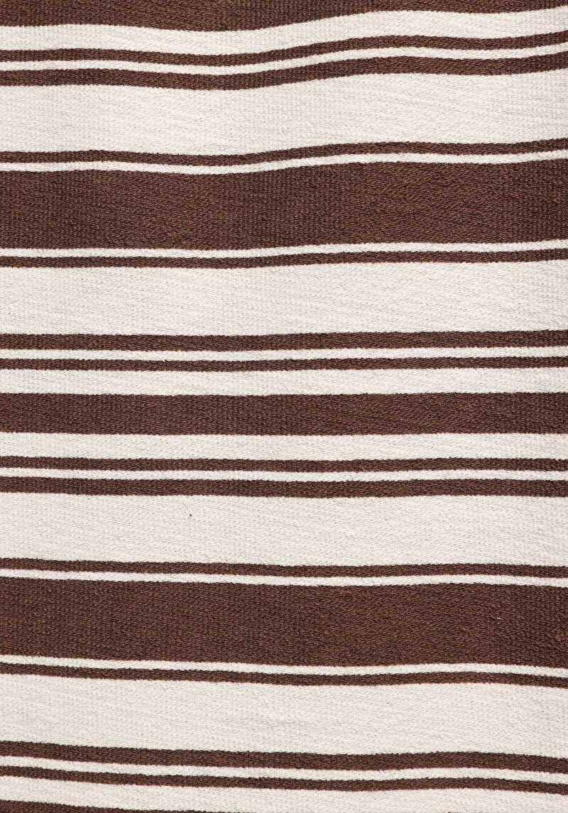 Regular Fit Yuvarlak Yaka Çizgili Erkek Kahverengi Kısa Kol Tişört