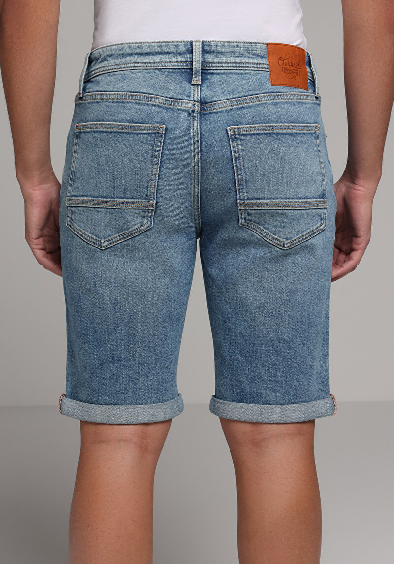 Straight Fit Düşük Bel Düz Erkek Light İndigo Denim Jean Şort