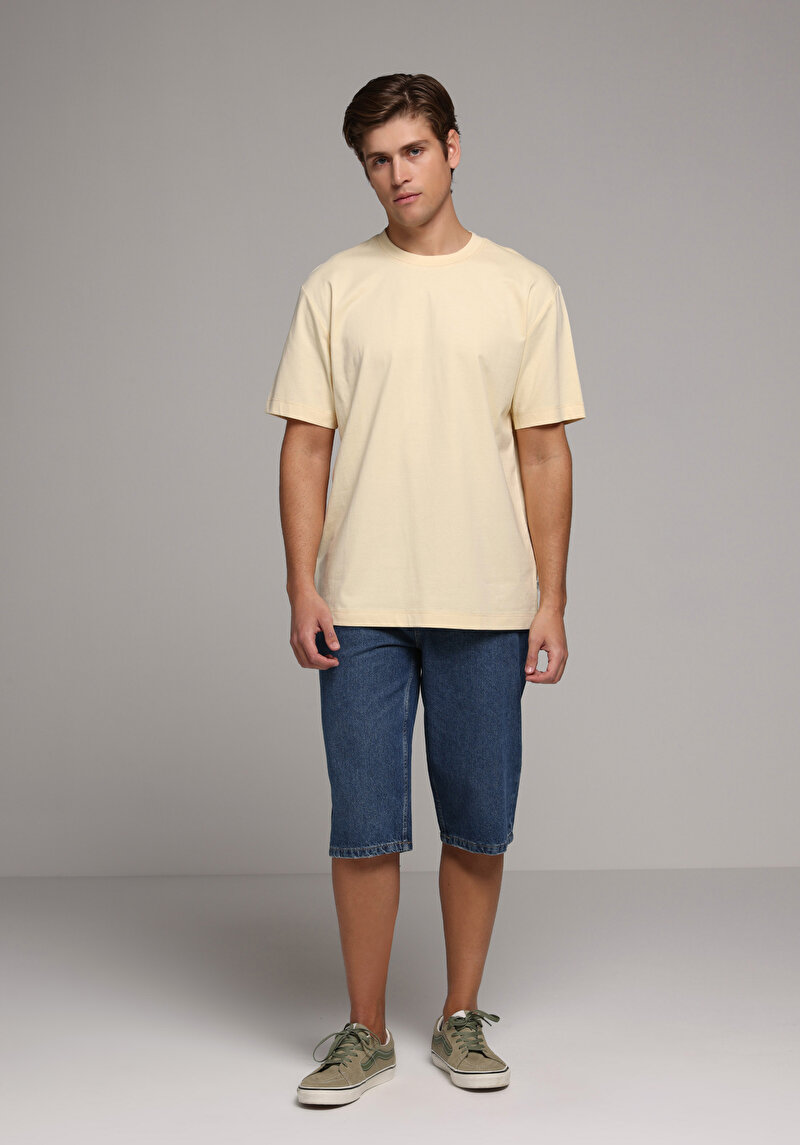 Comfort Fit Yuvarlak Yaka Düz Erkek Sari Kısa Kol Tişört