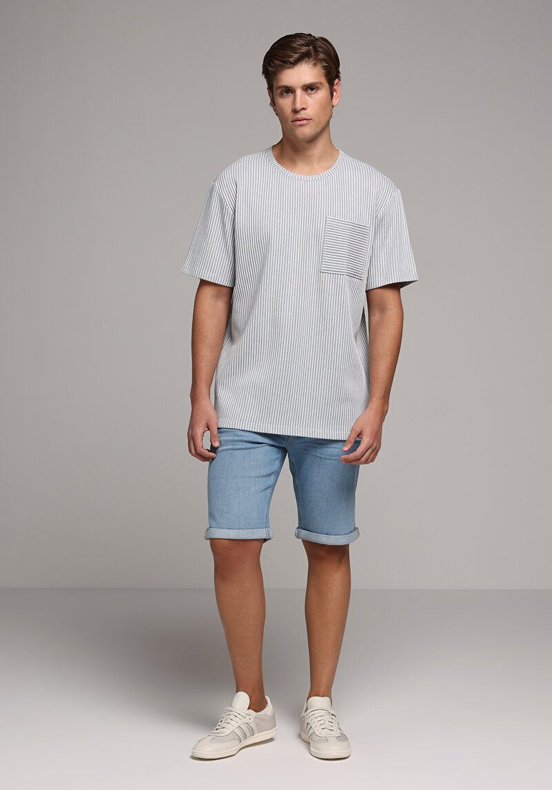 Straight Fit Düşük Bel Düz Erkek Light İndigo Denim Jean Şort