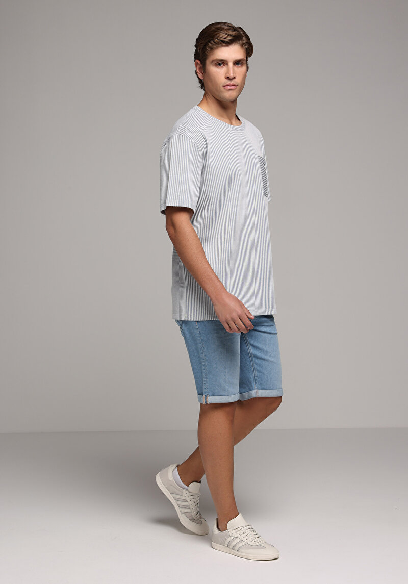 Straight Fit Düşük Bel Düz Erkek Light İndigo Denim Jean Şort