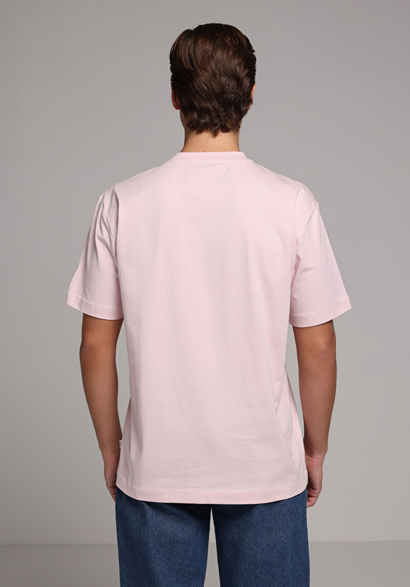 Comfort Fit Yuvarlak Yaka Düz Erkek Pembe Kısa Kol Tişört