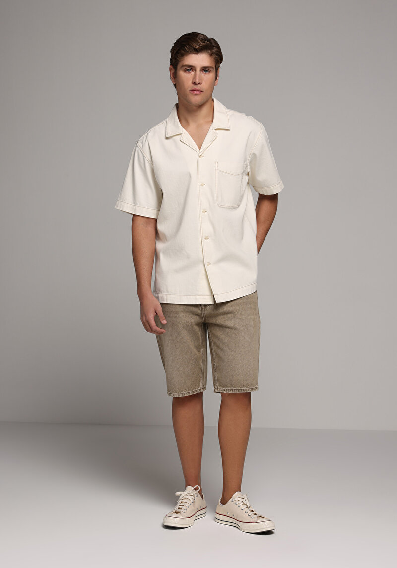 Regular Fit Orta Bel Düz Erkek Colour Denim Jean Şort