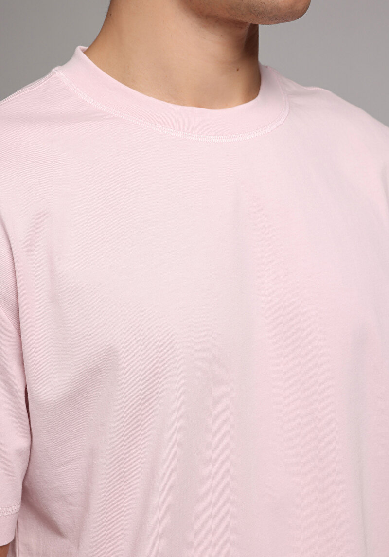Comfort Fit Yuvarlak Yaka Düz Erkek Pembe Kısa Kol Tişört