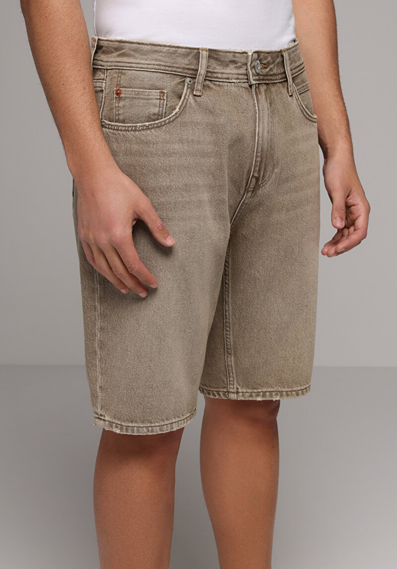 Regular Fit Orta Bel Düz Erkek Colour Denim Jean Şort