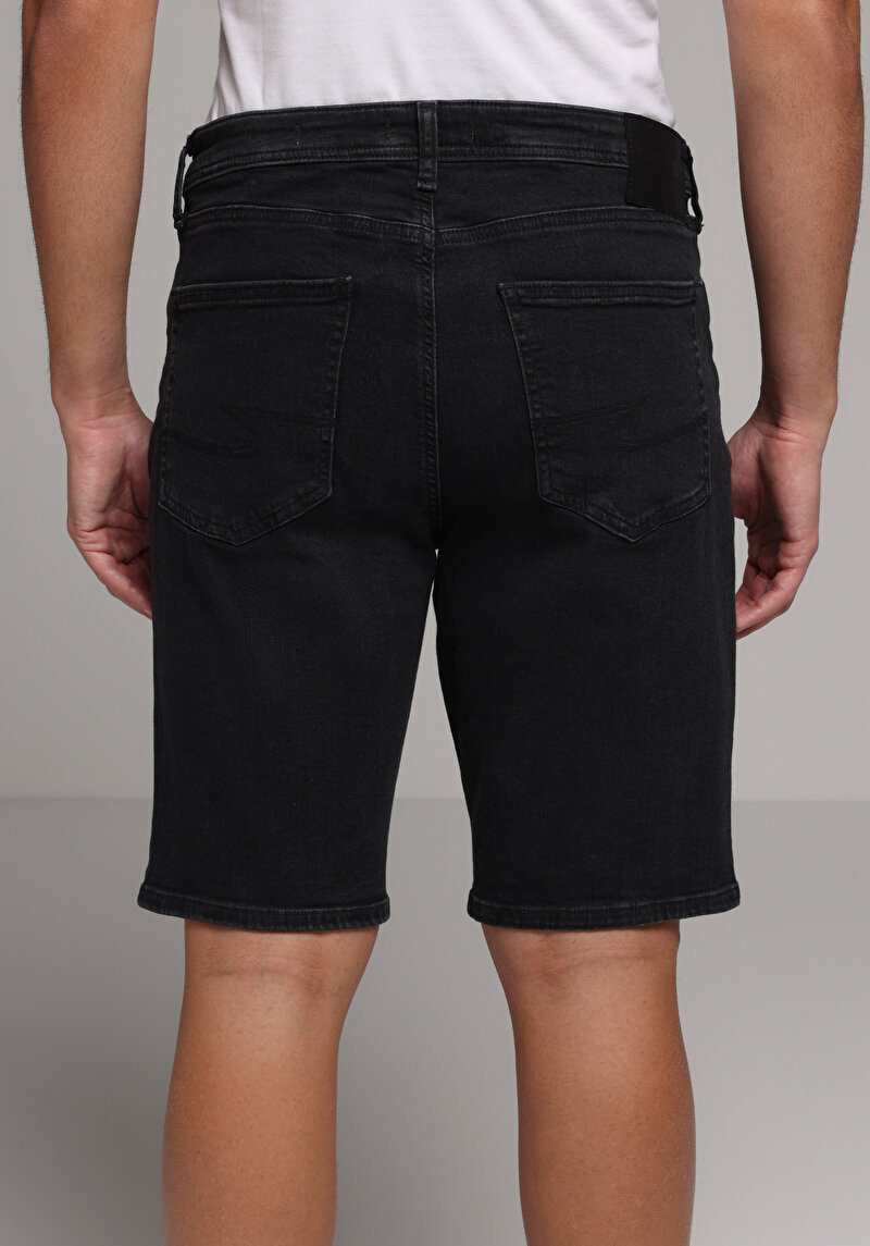Regular Fit Orta Bel Düz Erkek Black Black Denim Jean Şort
