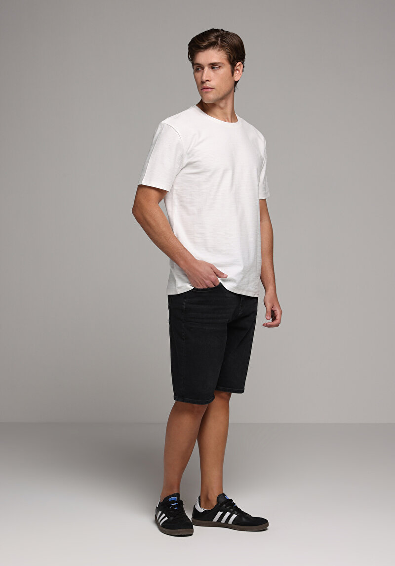 Regular Fit Orta Bel Düz Erkek Black Black Denim Jean Şort