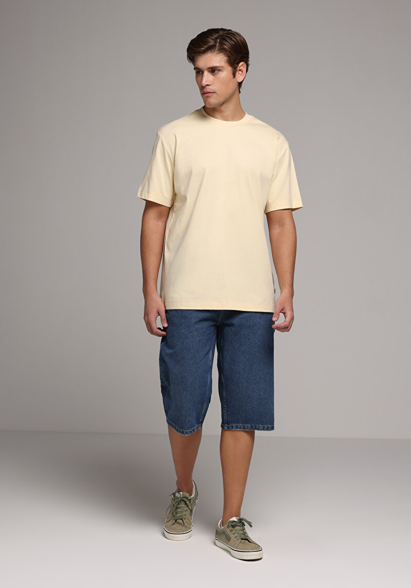 Straight Fit Orta Bel Düz Erkek Mid İndigo Denim Jean Şort