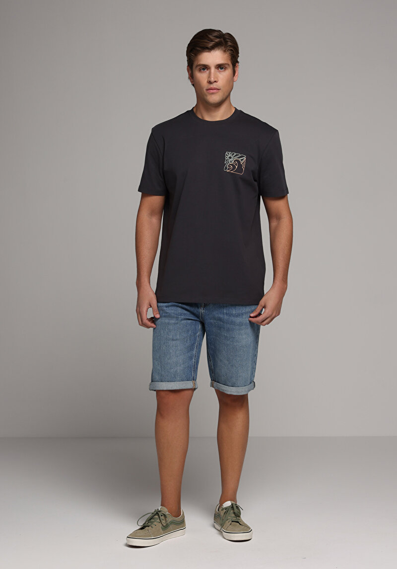 Straight Fit Düşük Bel Düz Erkek Mid İndigo Denim Jean Şort