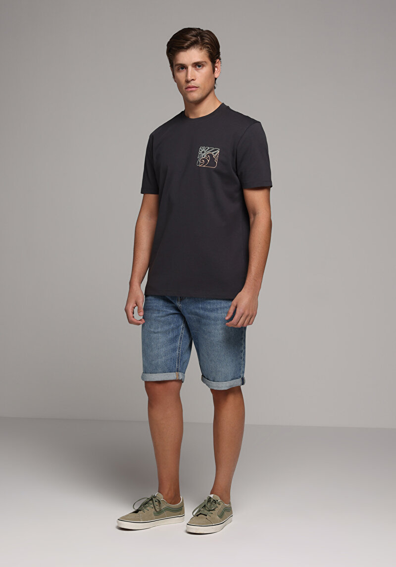 Straight Fit Düşük Bel Düz Erkek Mid İndigo Denim Jean Şort