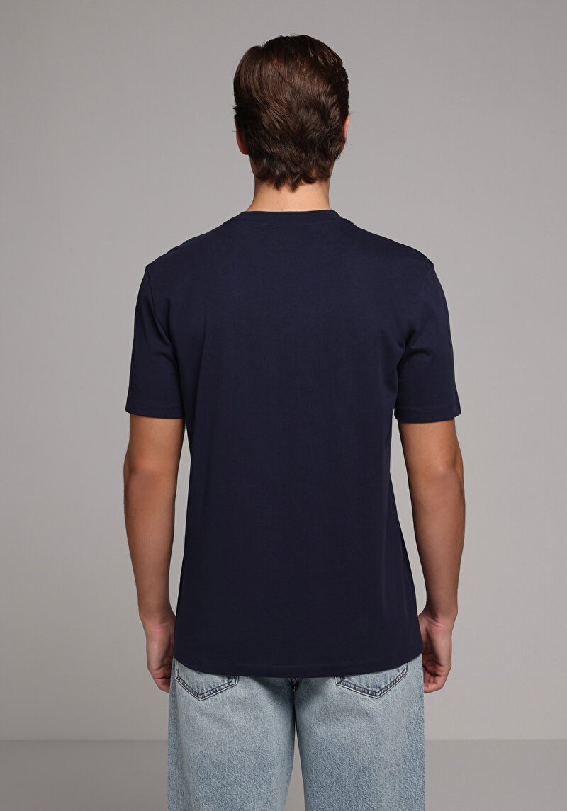 Regular Fit Yuvarlak Yaka Düz Erkek Lacivert Kısa Kol Tişört