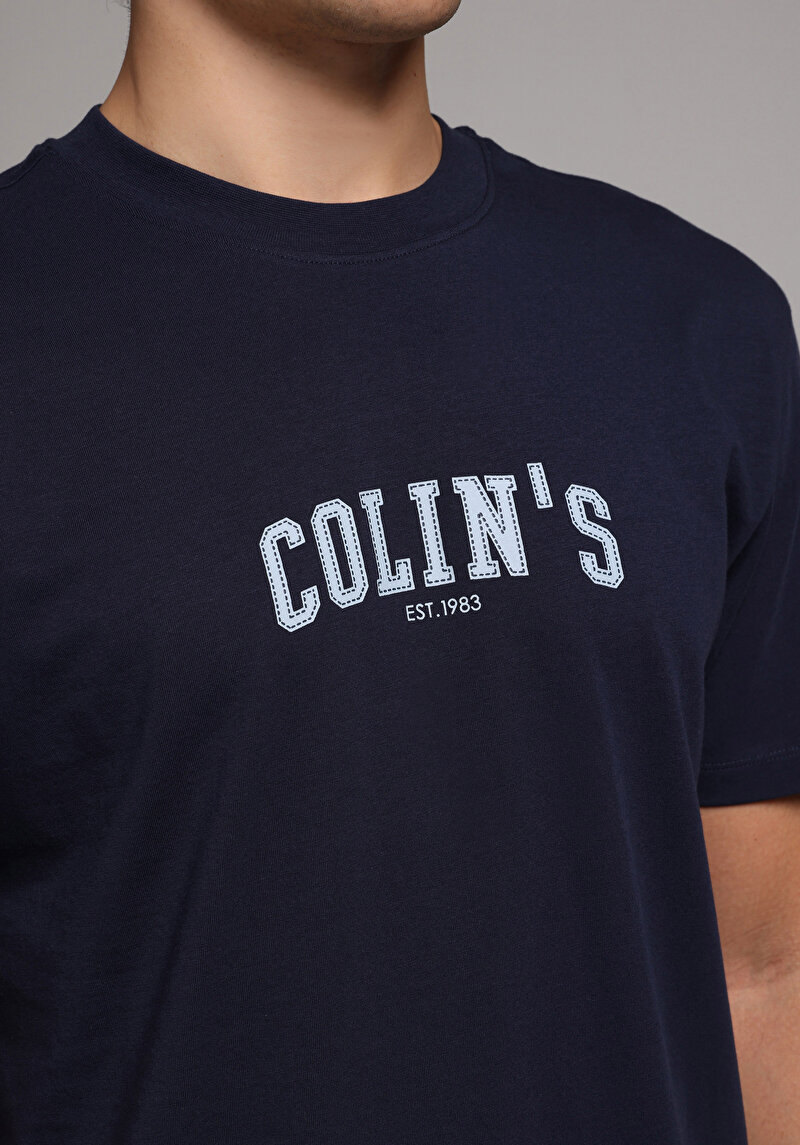 Regular Fit Yuvarlak Yaka Düz Erkek Lacivert Kısa Kol Tişört