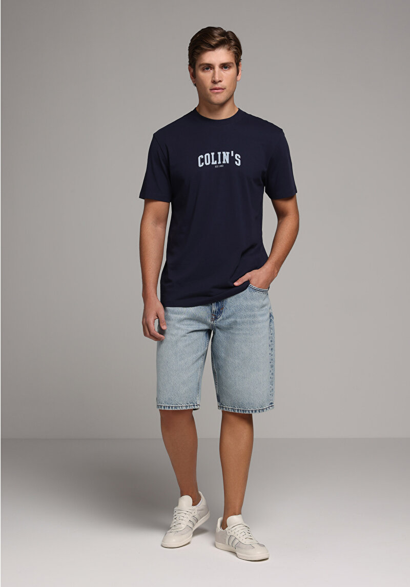 Loose Straight Fit Orta Bel Düz Erkek Light İndigo Denim Jean Şort