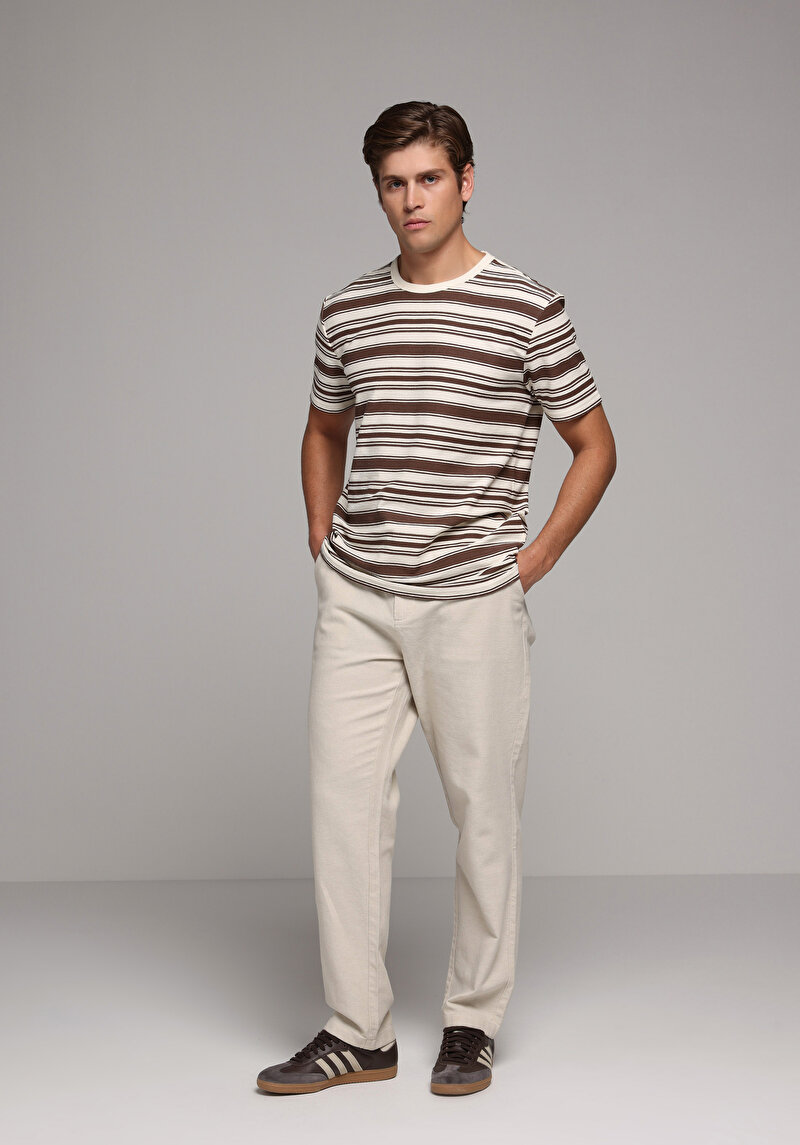 Regular Fit Orta Bel Düz Paça Erkek Bej  Pantolon