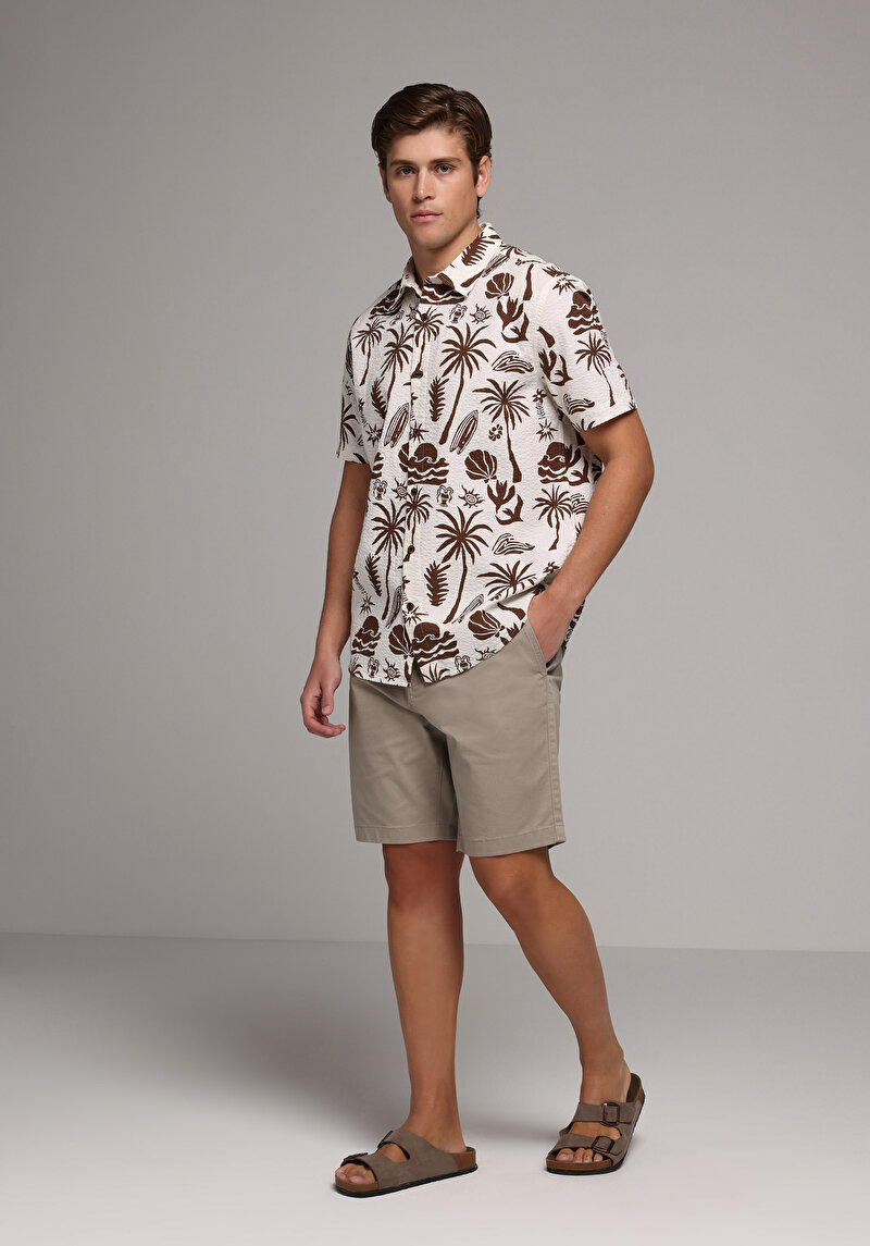 Regular Fit Orta Bel Düz Erkek Bej Şort