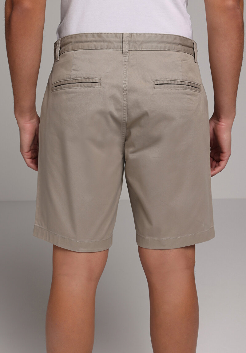 Regular Fit Orta Bel Düz Erkek Bej Şort