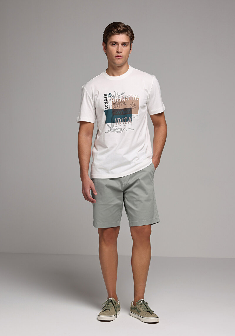 Regular Fit Orta Bel Düz Erkek Yeşil Şort