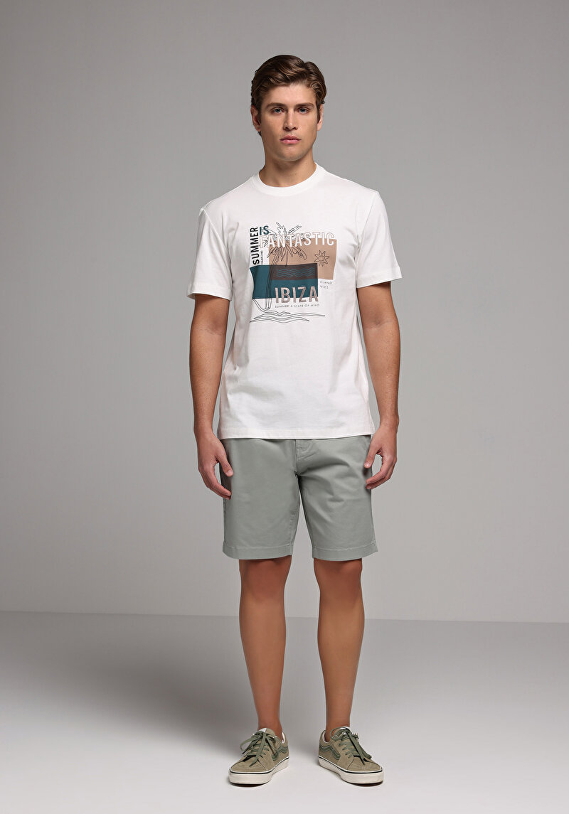 Regular Fit Orta Bel Düz Erkek Yeşil Şort