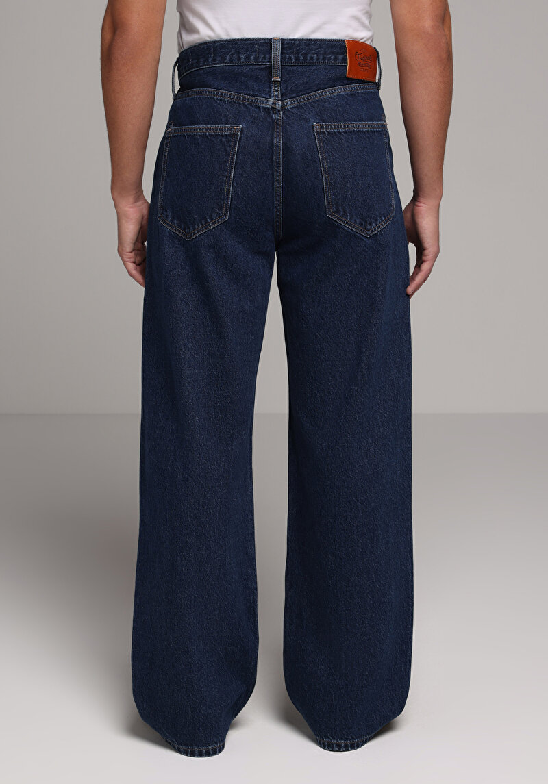 Relaxed Fit Erkek Dark İndigo Denim Jean Pantolon