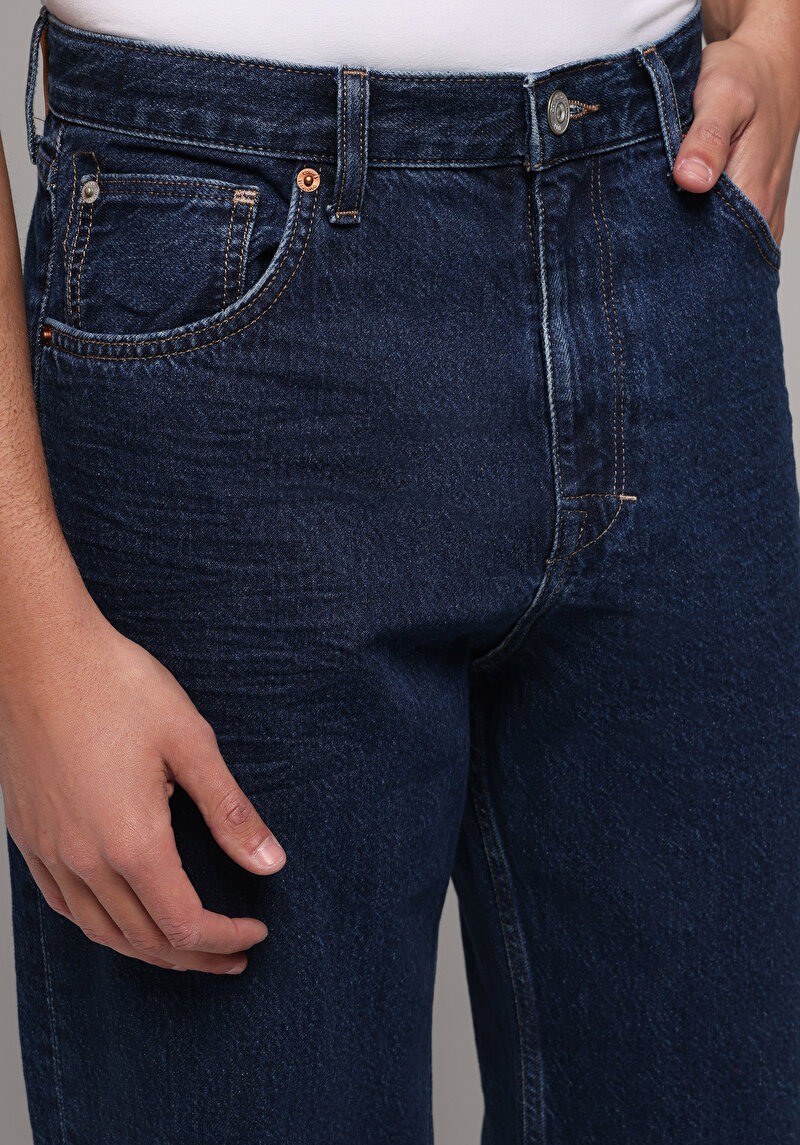 Relaxed Fit Erkek Dark İndigo Denim Jean Pantolon