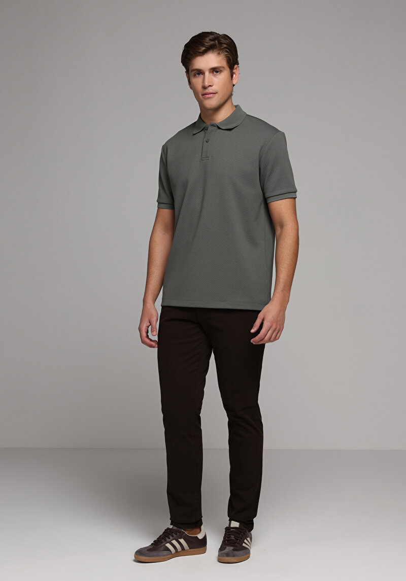 Regular Fit Polo Yaka Düz Erkek Yeşil Kısa Kol Tişört