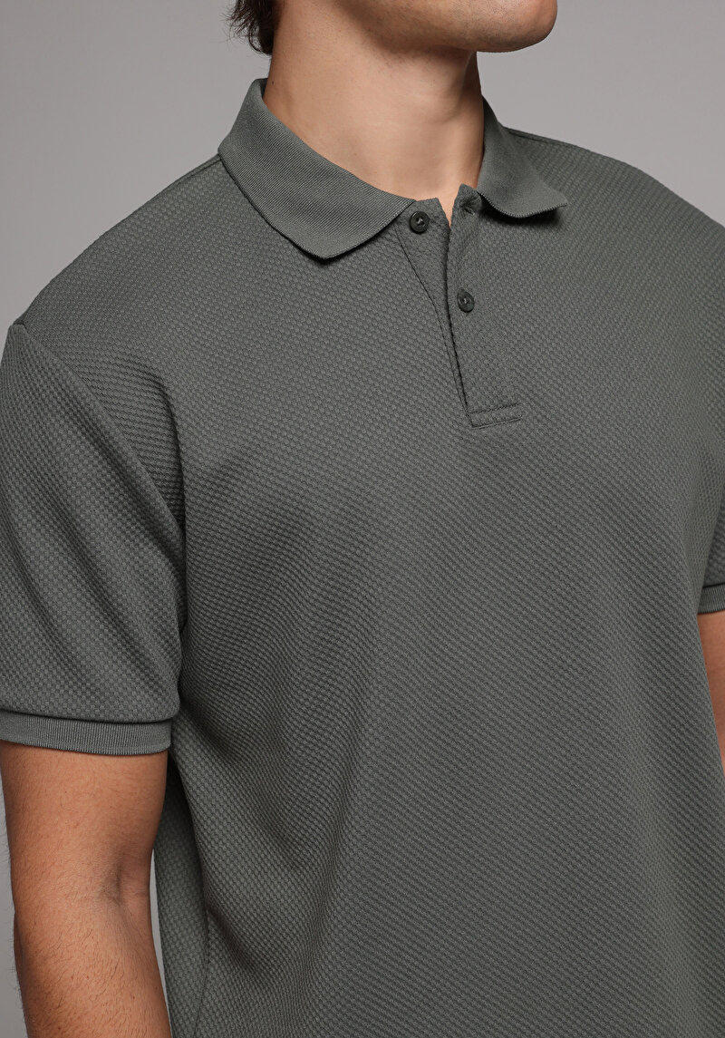 Regular Fit Polo Yaka Düz Erkek Yeşil Kısa Kol Tişört