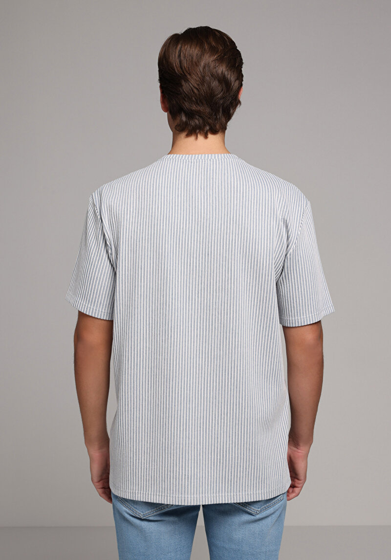 Comfort Fit Yuvarlak Yaka Düz Erkek Mavi Kısa Kol Tişört