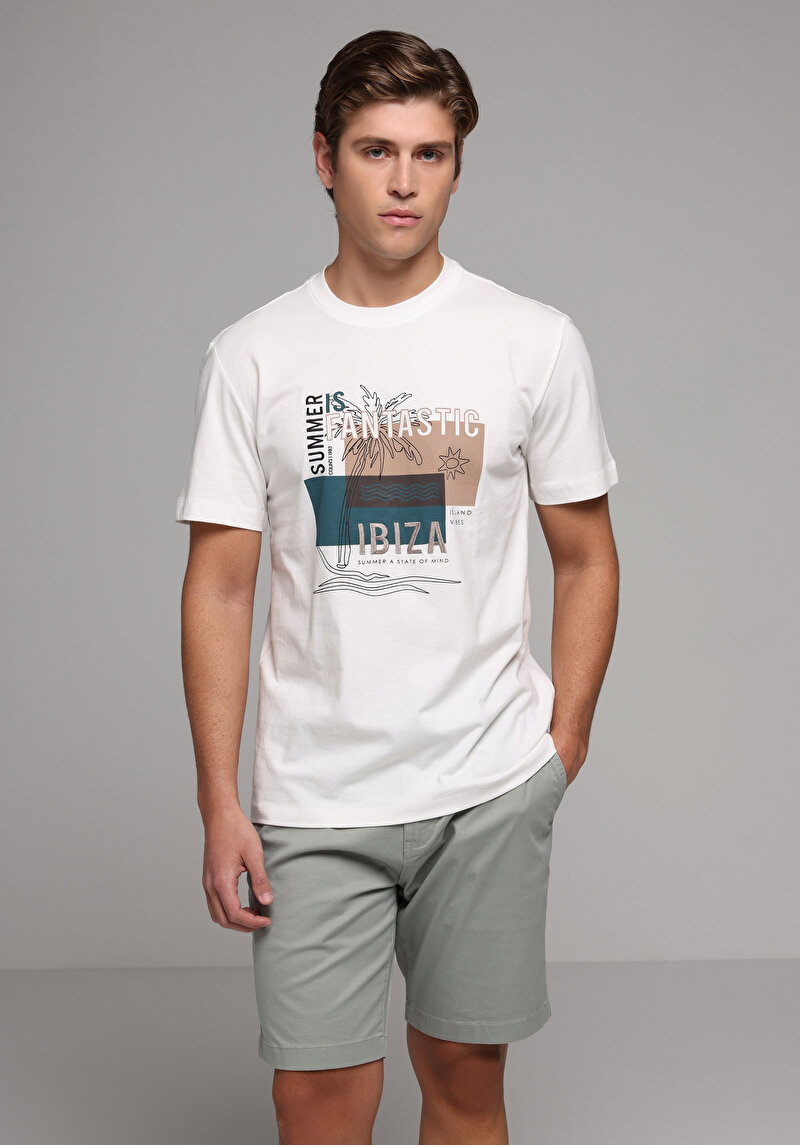 Regular Fit Yuvarlak Yaka Düz Erkek Beyaz Kısa Kol Tişört