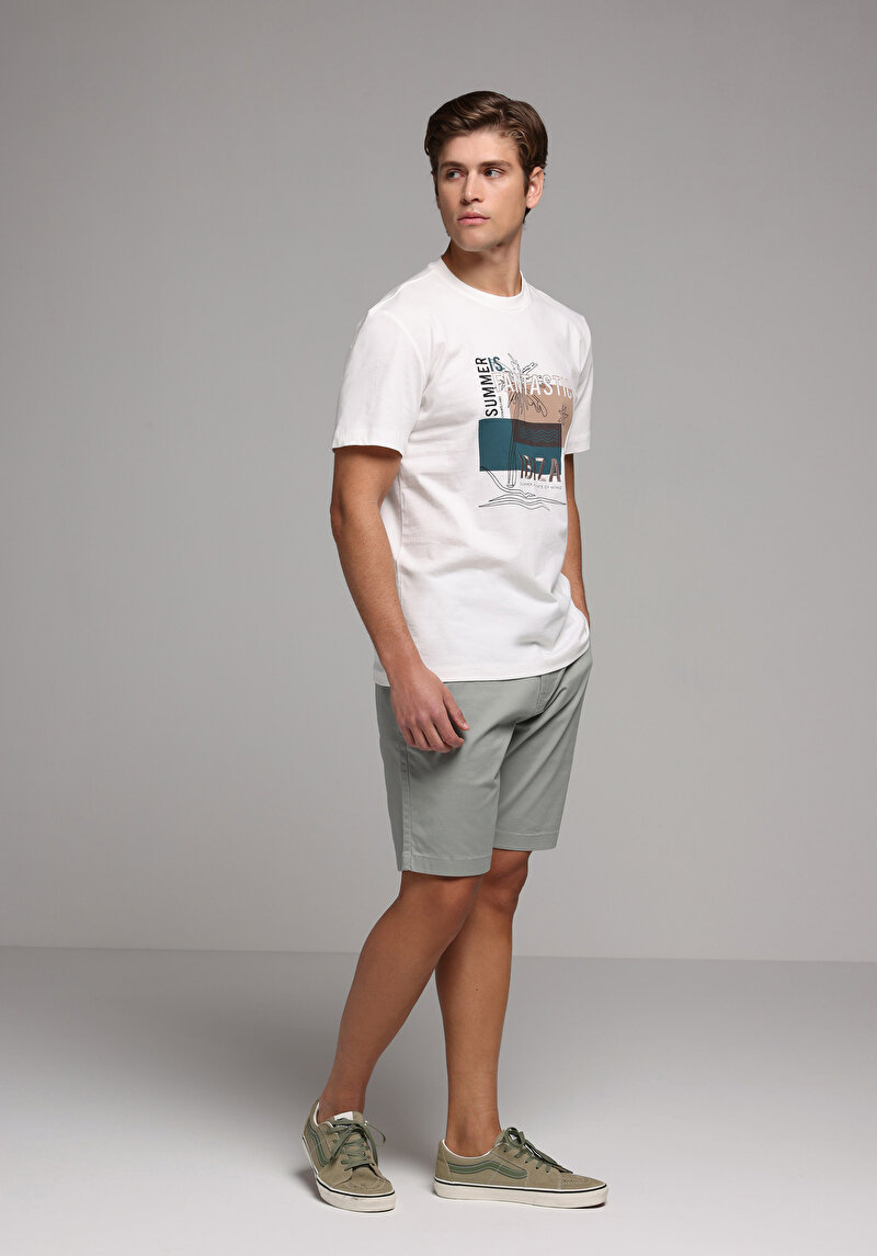 Regular Fit Yuvarlak Yaka Düz Erkek Beyaz Kısa Kol Tişört