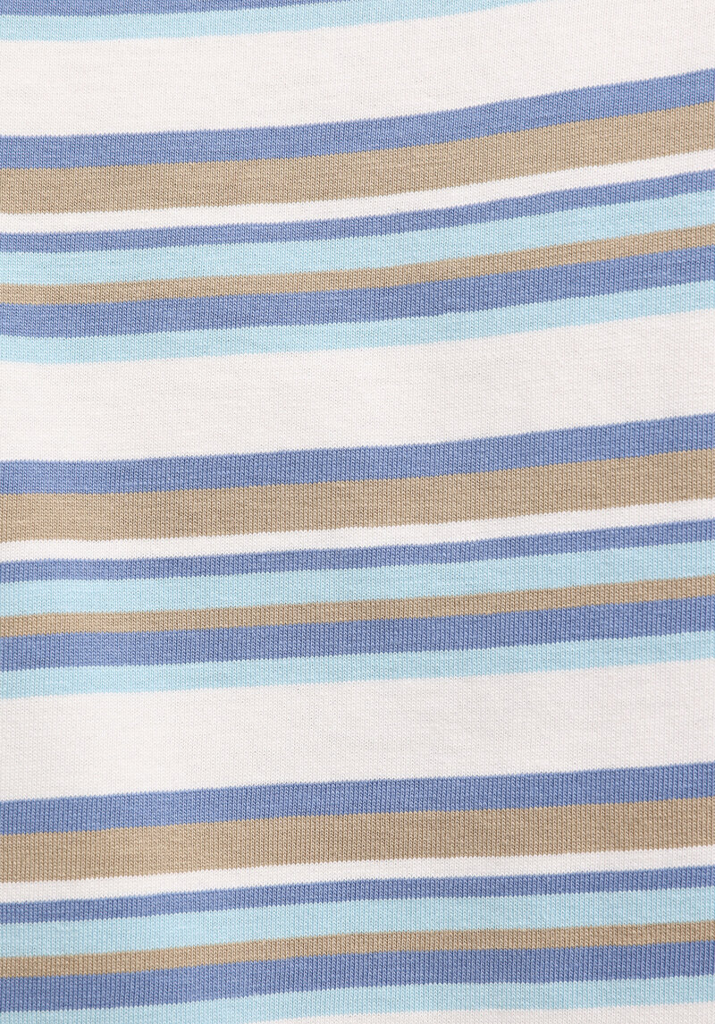 Comfort Fit Yuvarlak Yaka Çizgili Erkek Beyaz Kısa Kol Tişört