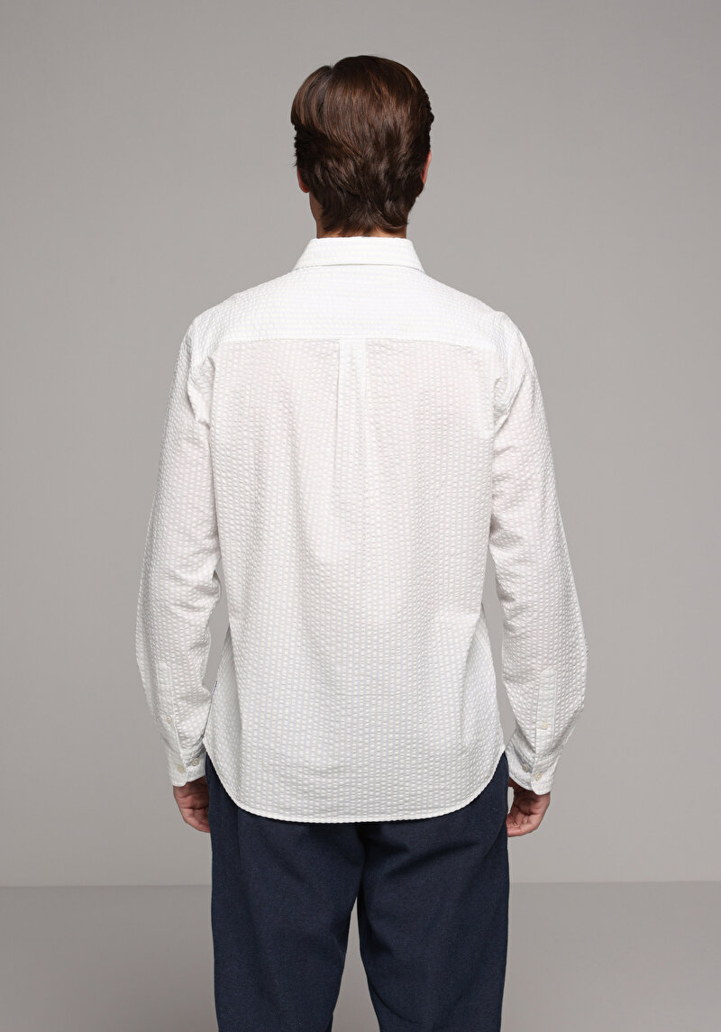 Regular Fit Shirt Neck Düz Erkek Beyaz Uzun Kol Gömlek