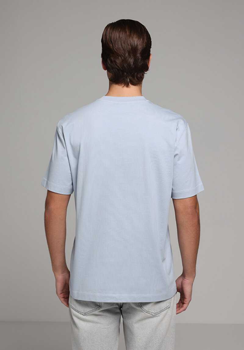 Comfort Fit Yuvarlak Yaka Düz Erkek Mavi Kısa Kol Tişört
