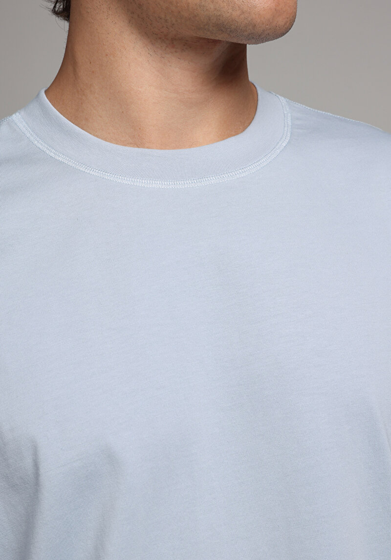 Comfort Fit Yuvarlak Yaka Düz Erkek Mavi Kısa Kol Tişört