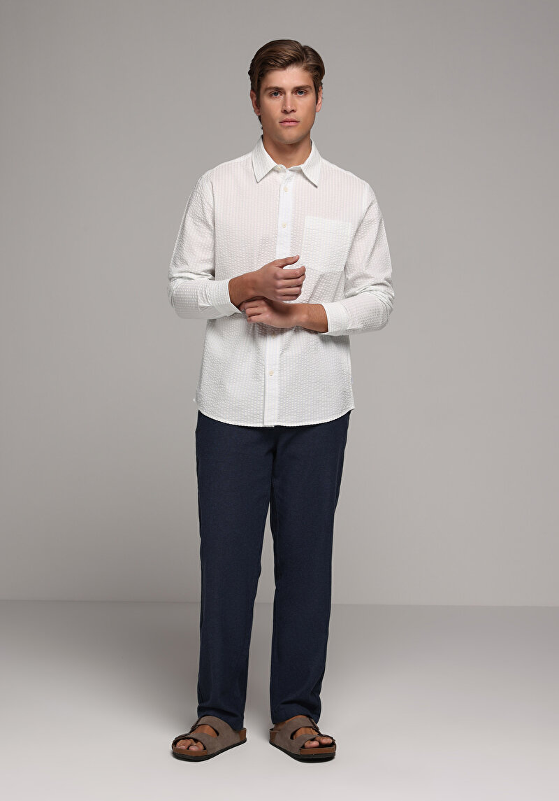 Regular Fit Orta Bel Düz Paça Erkek Lacivert  Pantolon