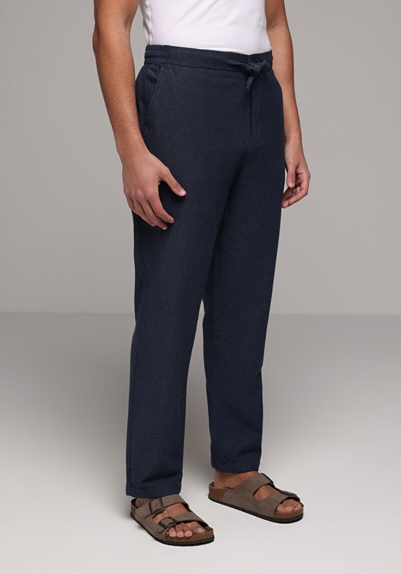 Regular Fit Orta Bel Düz Paça Erkek Lacivert Pantolon