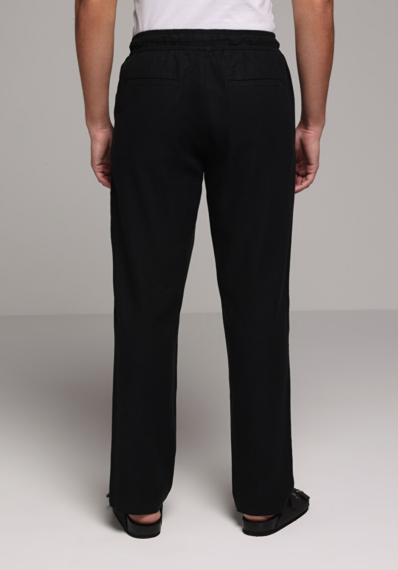 Regular Fit Orta Bel Düz Paça Erkek Siyah  Pantolon