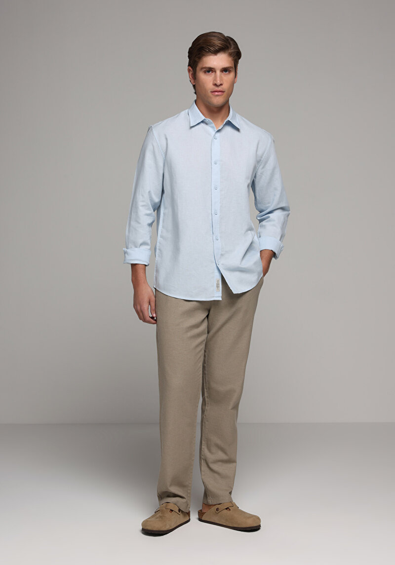 Regular Fit Orta Bel Düz Paça Erkek Bej  Pantolon