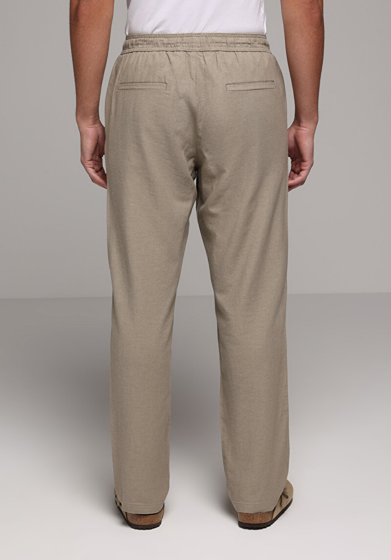 Regular Fit Orta Bel Düz Paça Erkek Bej Pantolon
